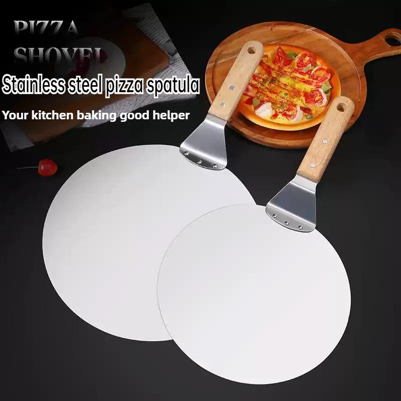10 inch stainless steel wooden handle pizza shovel,large shovel surface,can be hung,transferred cake,pancake transfer tray tool
