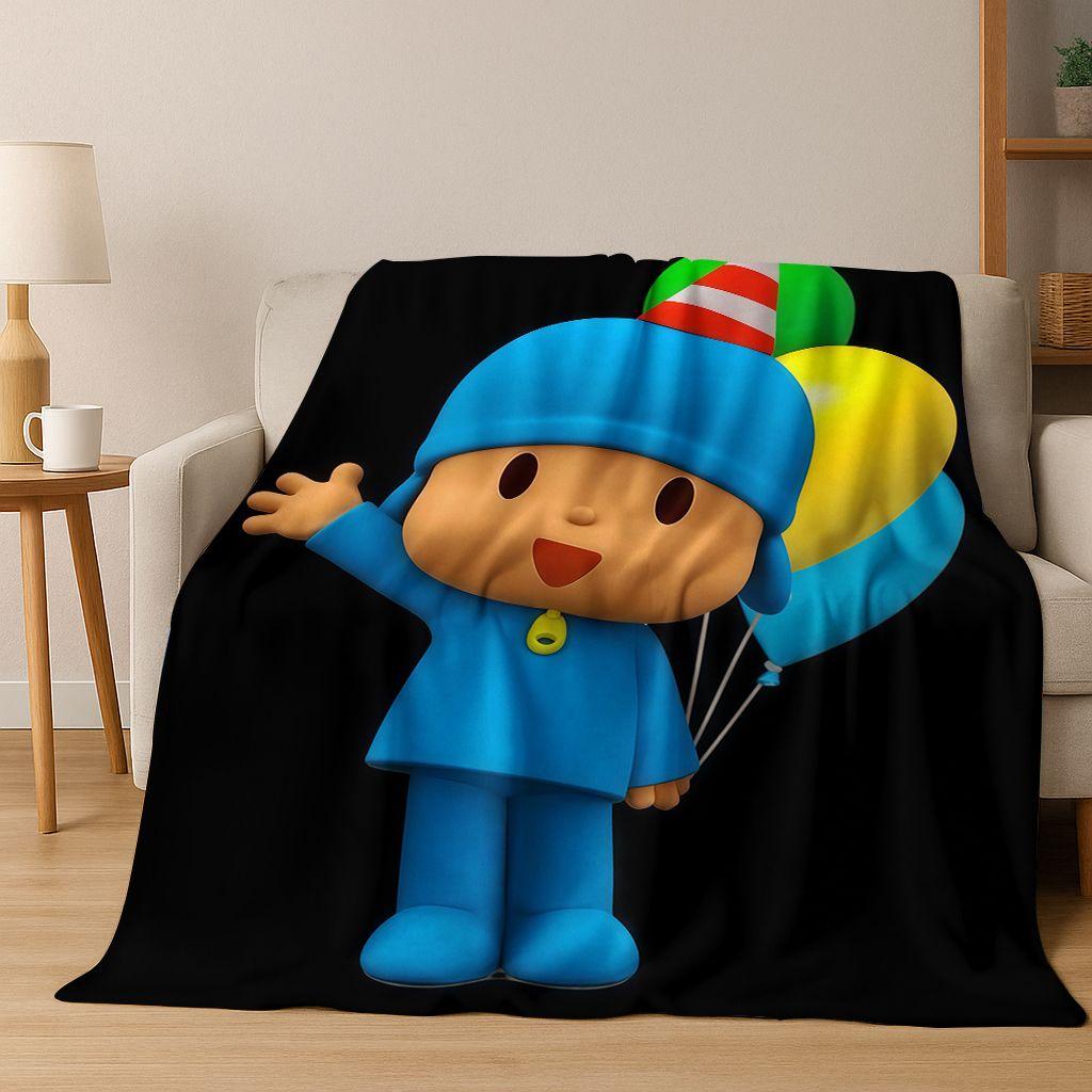 

3D P-Pocoyo Elly Pato Cartoon Flannel Blanket Soft Warm Throw Blanket for Bed Bedroom Room Living Room Travel Picnic Kid Gift 75x90cm