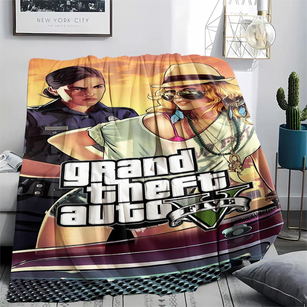 1 ks Flísová deka s potiskem Grand Theft Auto, Vysoce kvalitní, Pro všechna roční období, Domácí dekorace, Teplo a pohodlí, Perfektní jako vánoční dárky