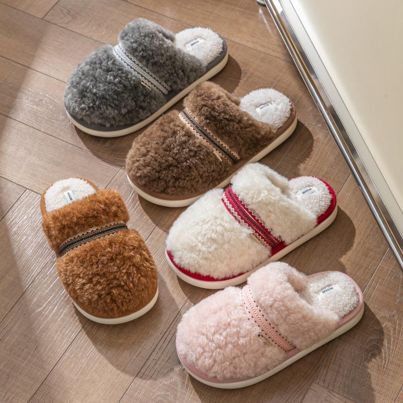Di Sheng Winter Indoor Non-Slip Cotton Slippers for Couples - Plush, Warm, Fleece-Lined for Men and Women