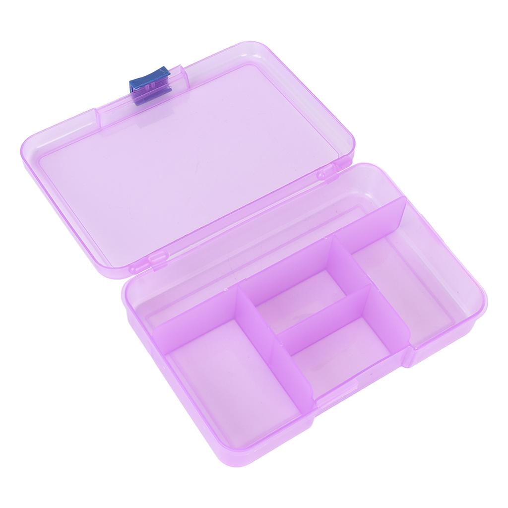 Grid Organizer Box Purple Sliding Buckle 5 Compartments Storage Container for Finger Ring Earrings Fake Nails