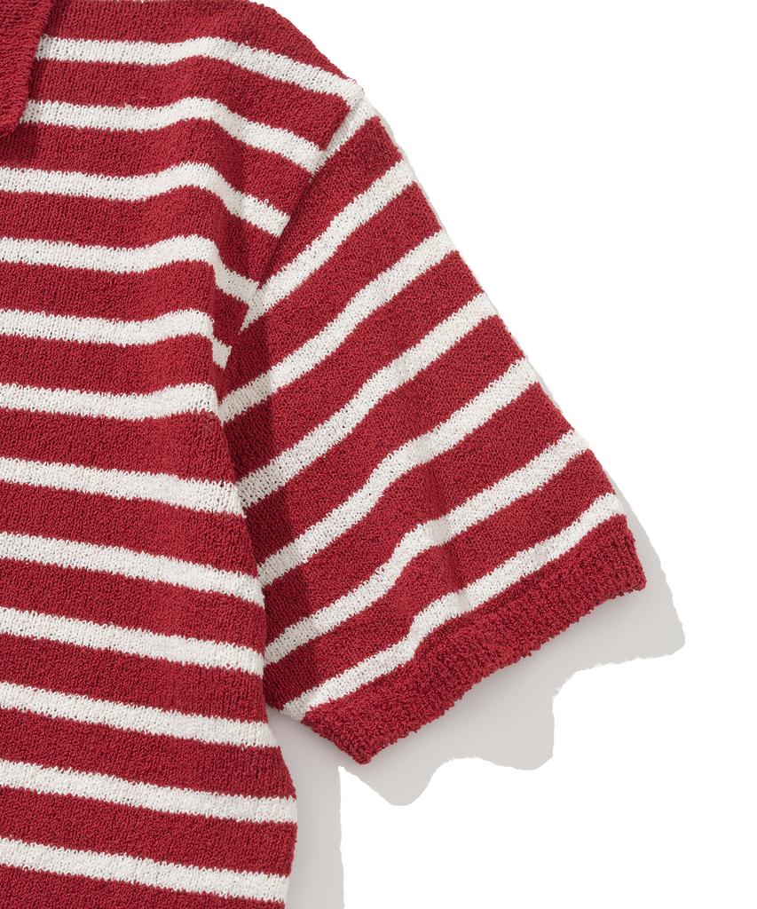KNITTED (W) Boucle Stripe Collar Knit Red