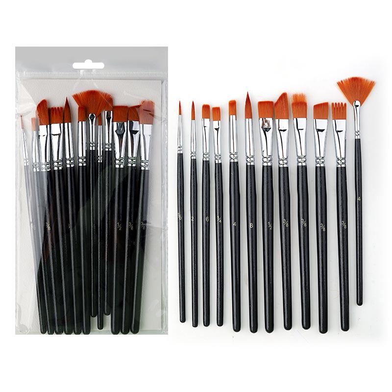 Wei Zhuang Art Student Brush Set: Nylon Bristles with Red, Blue, and Black Handles for Gouache, Watercolor, and Acrylic Painting