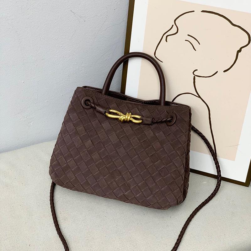 Woven bag Suede bag Frosted cowhide Large capacity Commuter Versatile Portable Shoulder Underarm Crossbody Tote bag Women