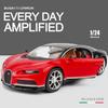1:Model de mașină Bugatti Chiron la scară de 24 de jucării pentru jucării pentru băieți cu vârsta de 3-12 ani, vehicule cu tragere înapoi cu uși muzicale și capotă care pot fi deschise