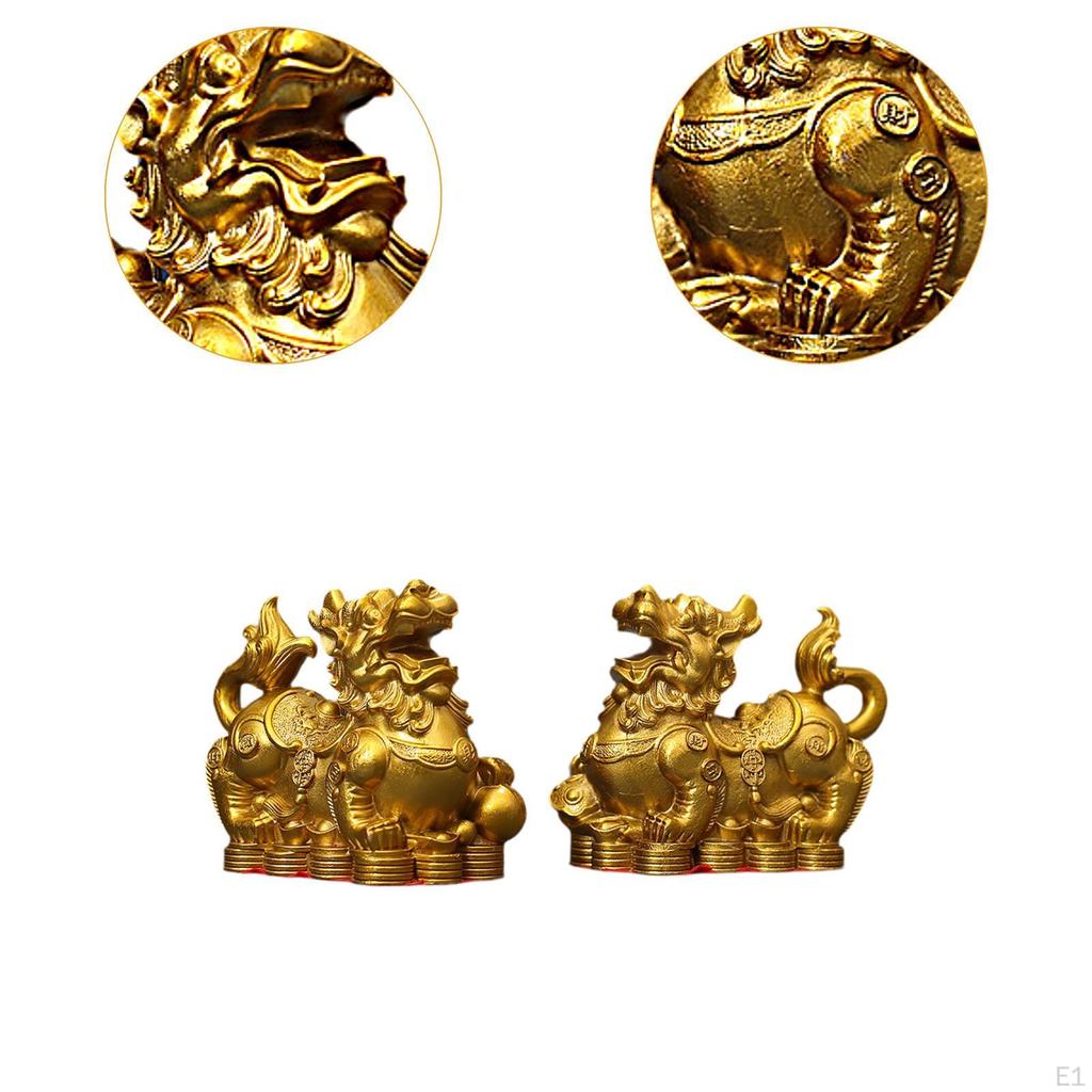 2 kusy socha Pixiu Čínská figurka Fengshui odolná proti opotřebení Kolekce mosazná socha Pi Yao