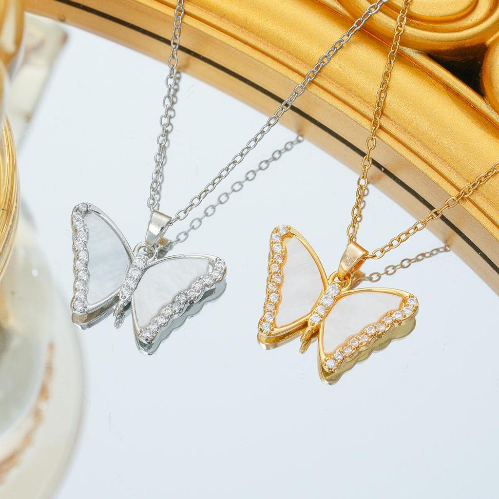 Titanium Steel Zircon Butterfly Pendant Necklace - Simple & Versatile Clavicle Accessory