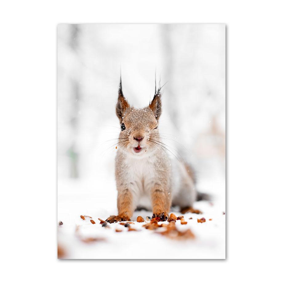 Snow Mountain Deer Squirrel Sheep Pine Leaf Road Wall Art Canvas Painting Posters And Prints Wall Pictures For Living Room Decor