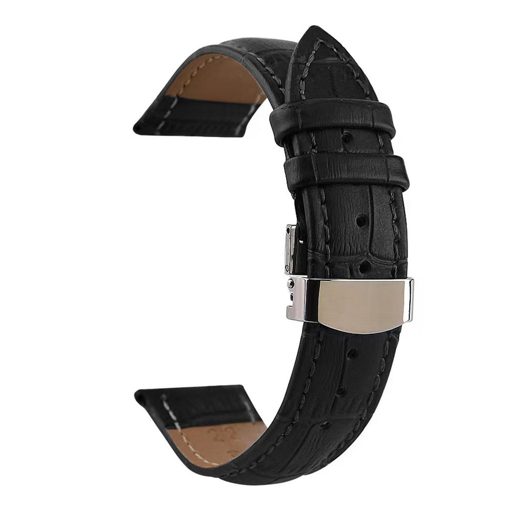 Jumpsunfun Genuine Calf Leather Watch Band with Replacement Band Crocodile-Embossed D-Buckle, 20mm/Black [Used]