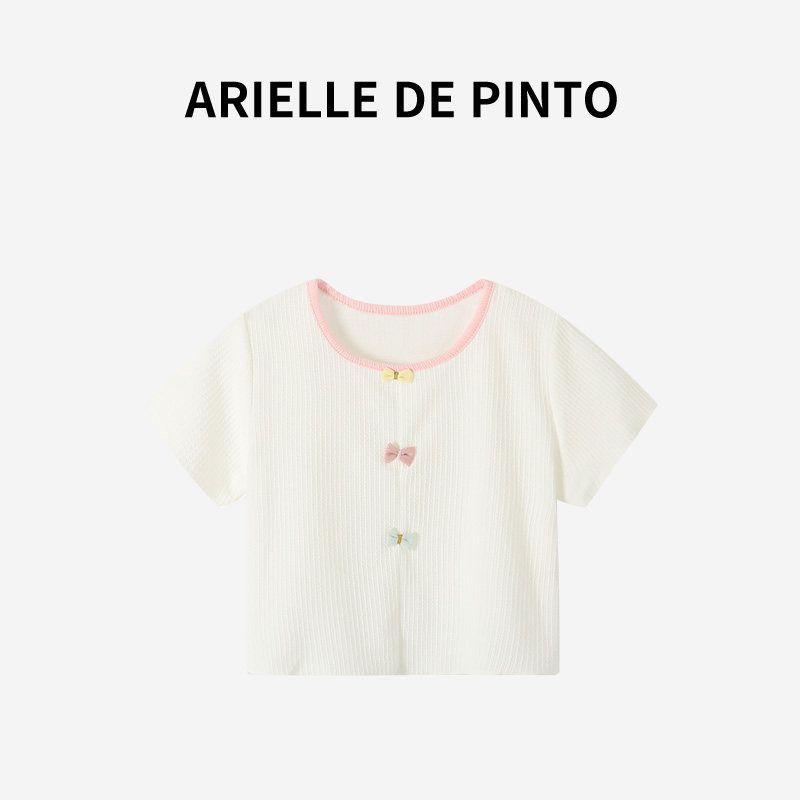 Французская детская футболка Arielle De Pinto Летняя Новая Универсальная Повседневная Сладкая Футболка с Бантом Топ White 120
