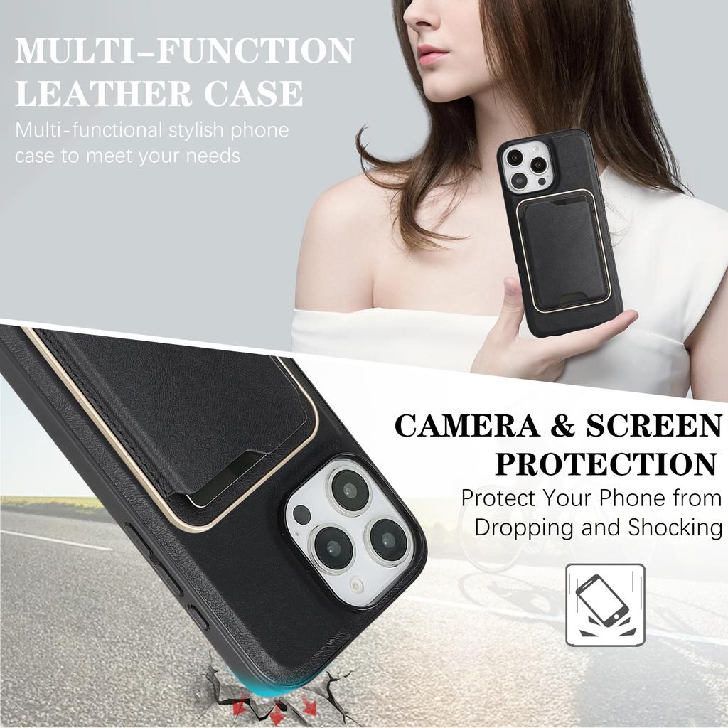 For iPhone 13 Pro Max Case Compatible with MagSafe Ultra Thin Card Holder PU Leather Coated TPU Cover