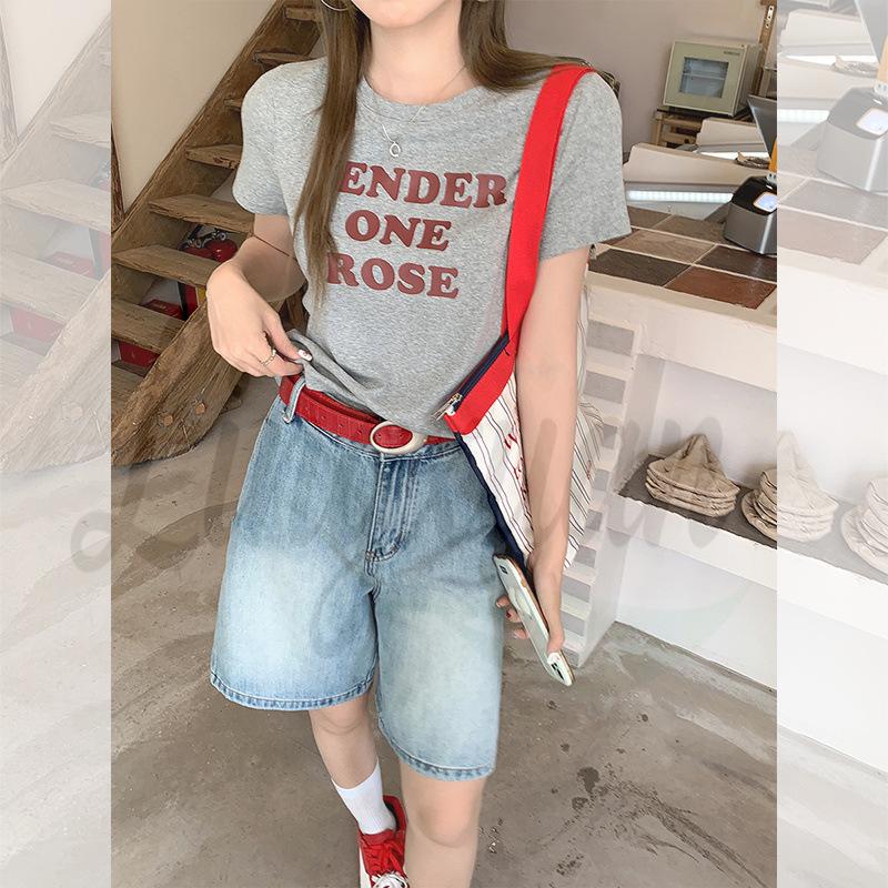 

Summer 2026 Round Neck Slim Fit Letter Print Women s T-Shirt – Short Sleeve, Flattering Shoulder XL