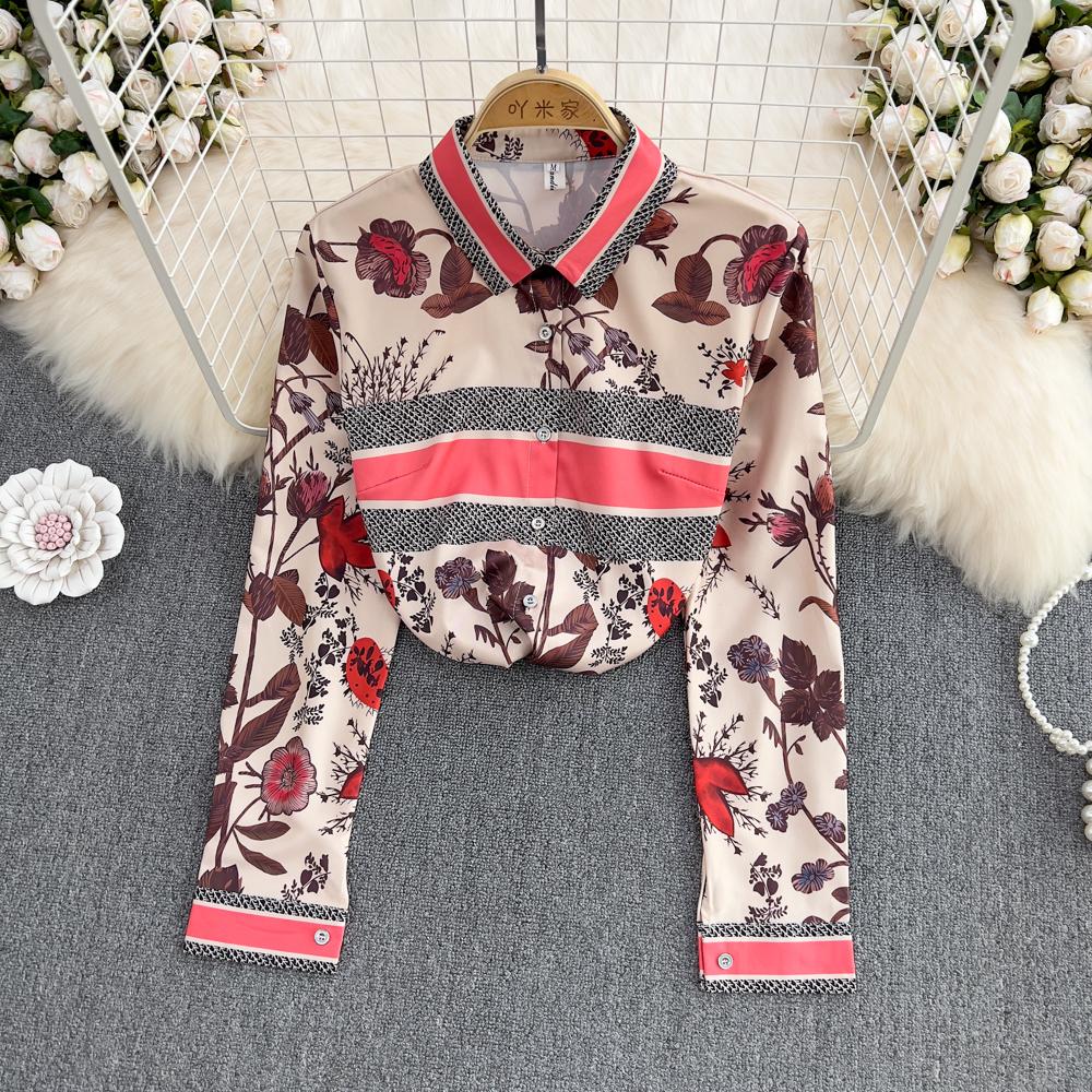 

RUGOD 2022, ранняя весна, новый узор, рубашка, женская дизайнерская ниша, хит цвета, ретро, ​​западный стиль, модный свободный топ с длинными рукавами