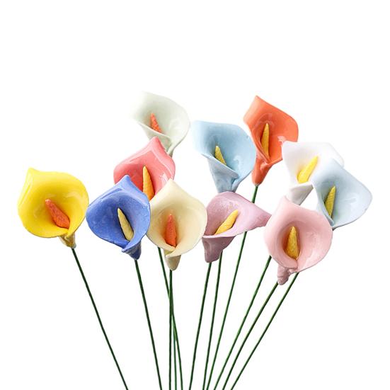 Ručně vyráběná keramická simulace květiny Realistický umělý barevný květ Dekorace Umělá květina se stonkem DIY Dekorace vázy