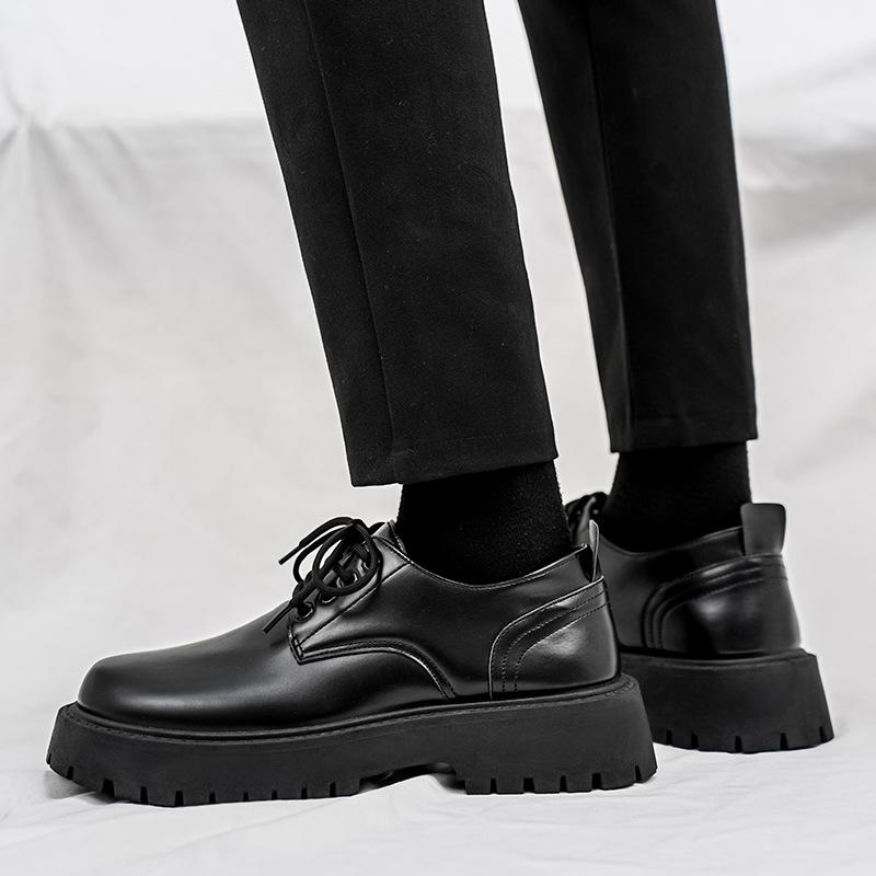 Nowe skórzane buty męskie czarne niskie buty robocze w stylu brytyjskim na platformie modne wszechstronne casualowe modne buty modne skórzane buty