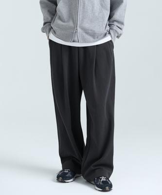 Double Knit Three-Pleat Wide Lounge Sweatpants [Dark Gray]