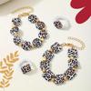 Boho Geometric Leopard Bracelet & Faux Pearl Ring Set
