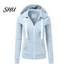 Zipper Hooded Jacket Fall Winter Women Drawstring Zip-up Long Sleeves Pure Color Track Coat Slim Fit Elastic Cuff Cardigan Pockets Sport Fitness