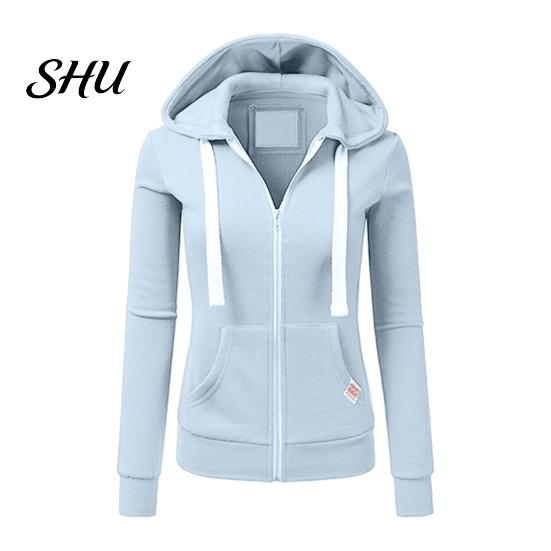 Zipper Hooded Jacket Fall Winter Women Drawstring Zip-up Long Sleeves Pure Color Track Coat Slim Fit Elastic Cuff Cardigan Pockets Sport Fitness