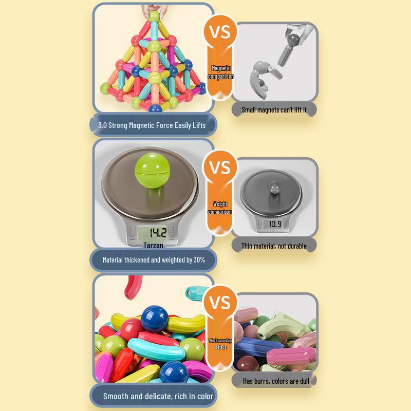 3D Magnetic Rod Building Blocks for Kids - Strong Magnet Puzzle Toy for Boys