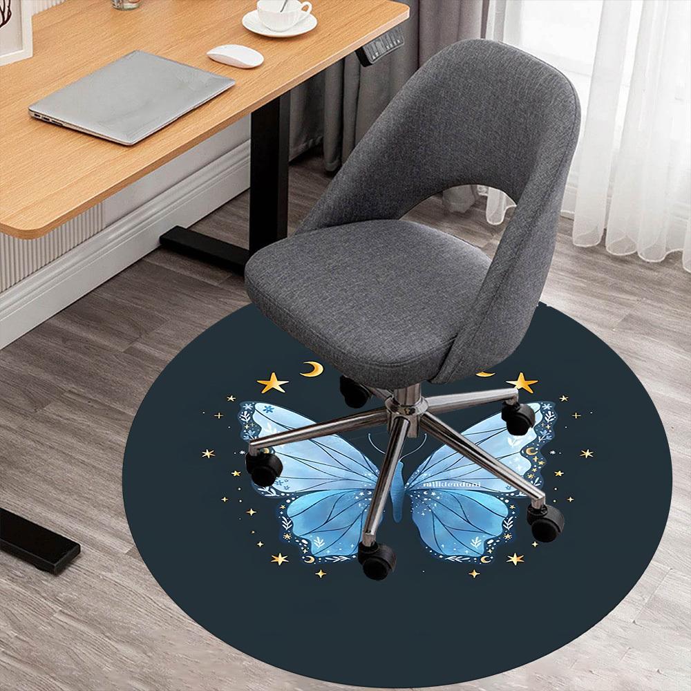 1pc Butterfly Moon Round Chair Mat Office Area Rug - Non-Slip, Floor Mat for Office, Bedroom, and Indoor Decor P127005