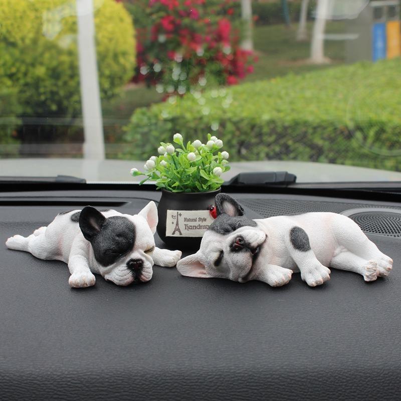 Cartoon Sleeping French Bulldog Car Decoration Cute Simulation Dog Car Decoration Gift Children's Toy Home Decoration