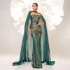 Cross-Border European and American New Style Long-Sleeved Round-Neck Long Sequined Banquet Cape Fishtail Evening Dress Bridesmaid Dress Dress