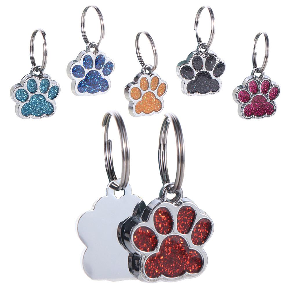 Cat Dog Paw Print Pet Glitter Pendant Anti-Lost Pet Collar Tag Pendant Dog Cat Tags  Cats