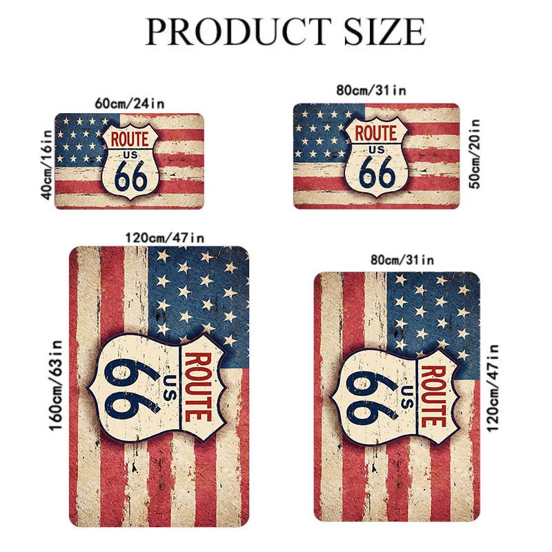 Tappeto Americano Route 66 con Stampa Bandiera, Morbido Tappetino Vintage per Soggiorno Camera da Letto Decorazione Casa Patriottica Industriale