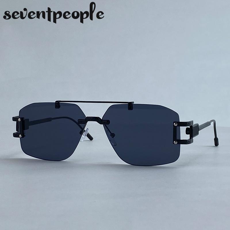 Punk Rimless Polygon Sunglasses Women  Luxury Brand Vintage Frameless Square Sunglass Trendy Double Beam Shades For Ladies