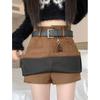 High-Waist Brown Suede Plush Pencil Skirt for Plus-Size Women - Versatile A-Line, Slimming, Short Skirt for Spring & Autumn