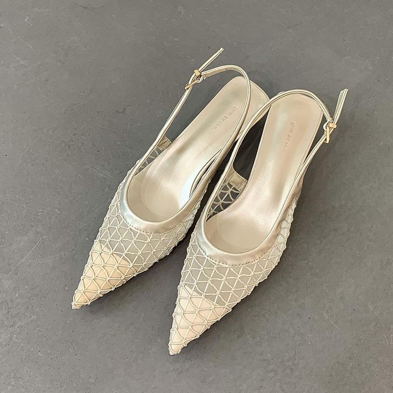 

Мода Мода Сетка Элегантные Женские Туфли-Лодочки на Низком Каблуке Дышащие Весна Лето Острый Носок Женские Туфли на Каблуке Женские Сандалии 35 золотой