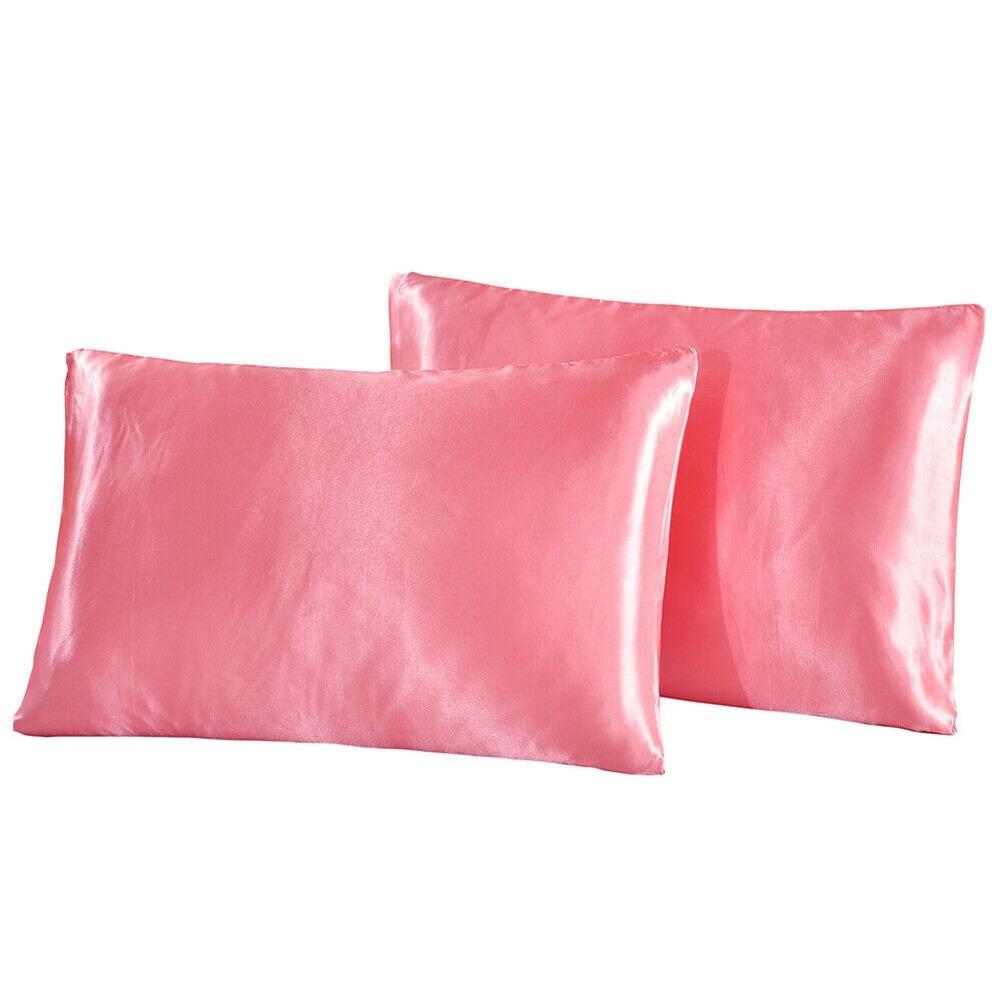 2Pcs Silk Satin Pillow Case Bedding Pillowcase Smooth Home with Envelope Closure Twin/Queen/King Size