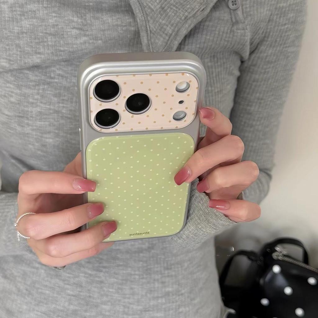 Korean Style Pink Polka Dot iPhone Case for 16 Pro Max/15/14/13