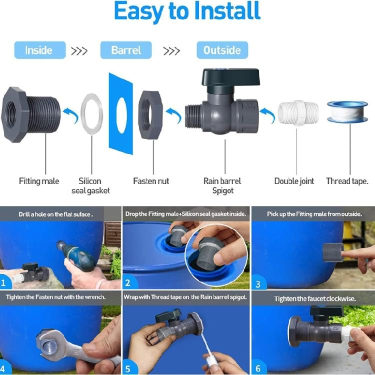 3/4inch Rain Bucket Faucet Garden Supplies PVC Garden Diverter Water Container Faucet Hose Adapter Garden Diverter