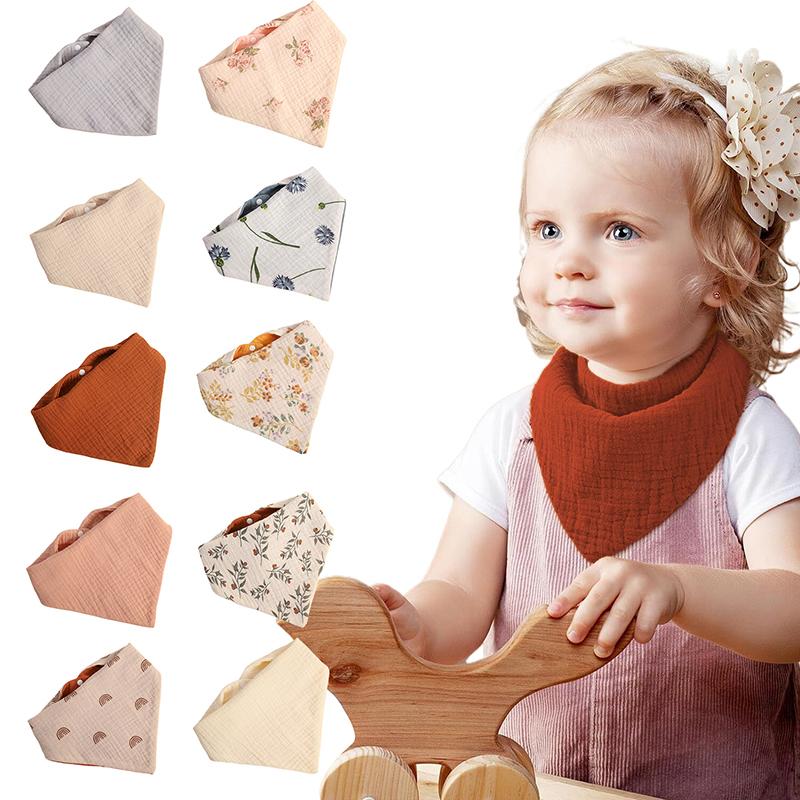 Baby Bibs Muslin Cotton Stuff Newborn Snap Button Soft Cartoon Triangle Saliva Towel Burp Cloth Girls Boys Feeding Droolbibs