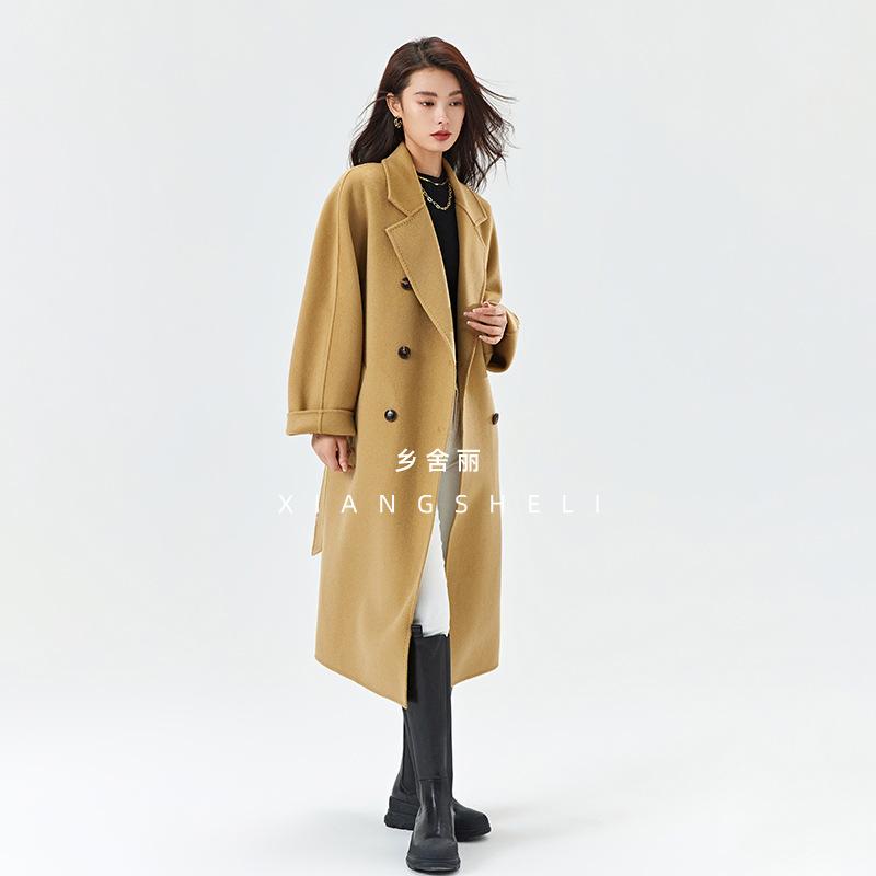 Autumn and Winter New M Home Classic Handmade Double-sided Wool Coat Belt Woolen Coat Temperament Commuting