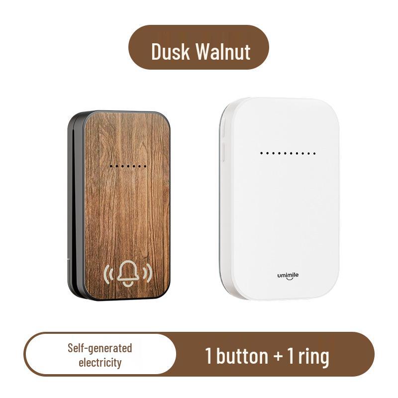 Retro Wood Grain Self-Powered Wireless Doorbell - High Volume for Home and Commercial Use
