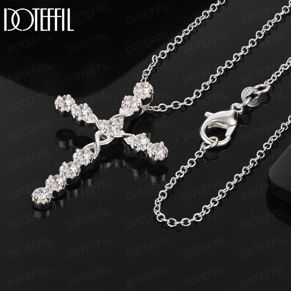 925 Sterling Silver Fashion Necklace With AAA Zircon Cross Pendant Jewelry