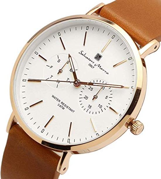 [Salvatore Marra] Quartz Watch with Calendar, Italian Brand, Unisex, SM15117L (Rose White Brown)