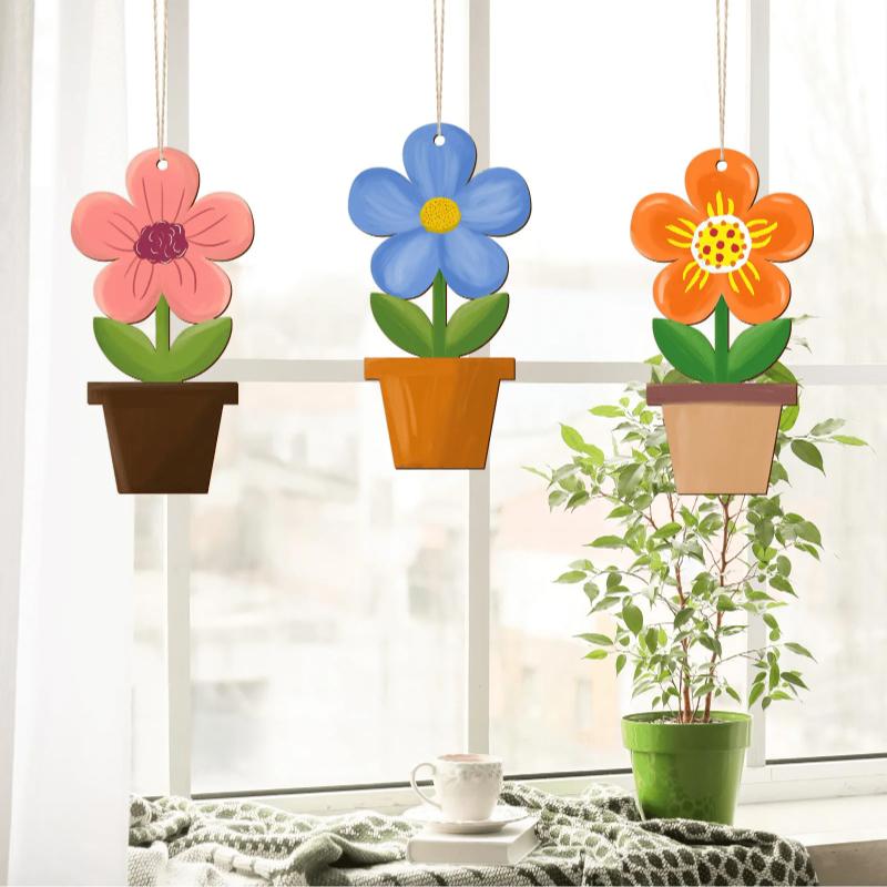 20pcs Wooden Flowerpot Spring Decoration Diy Blank And Unfinished Wooden Tray Decoration Wooden Pendants Unpainted Bouquet Flow