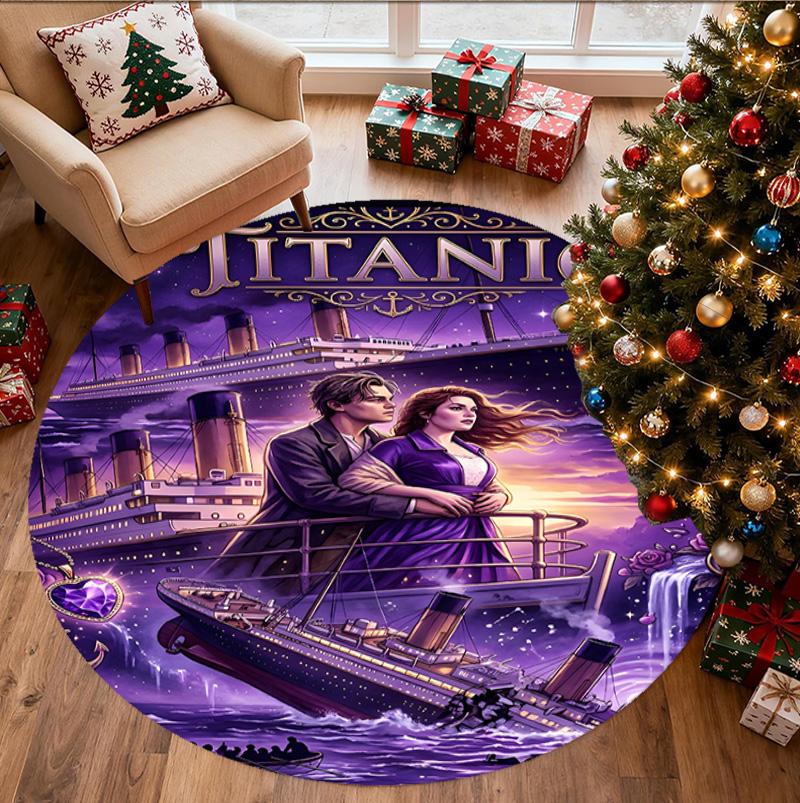 RMS Titanic Pattern Round Rug, Indoor/Outdoor Mat, for Picnic, Gameroom, Bedroom, Office, Living Room, Home Decor Carpet, Birthday Gift