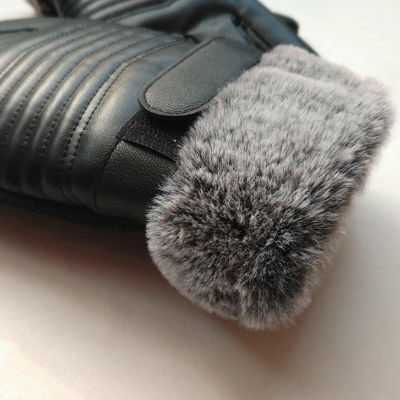 Winter Men's New Hairy Touch Screen Leather Gloves for Outdoor Riding, Cold-proof and Warm, Thickened Rainproof Motorcycle Cotton Gloves