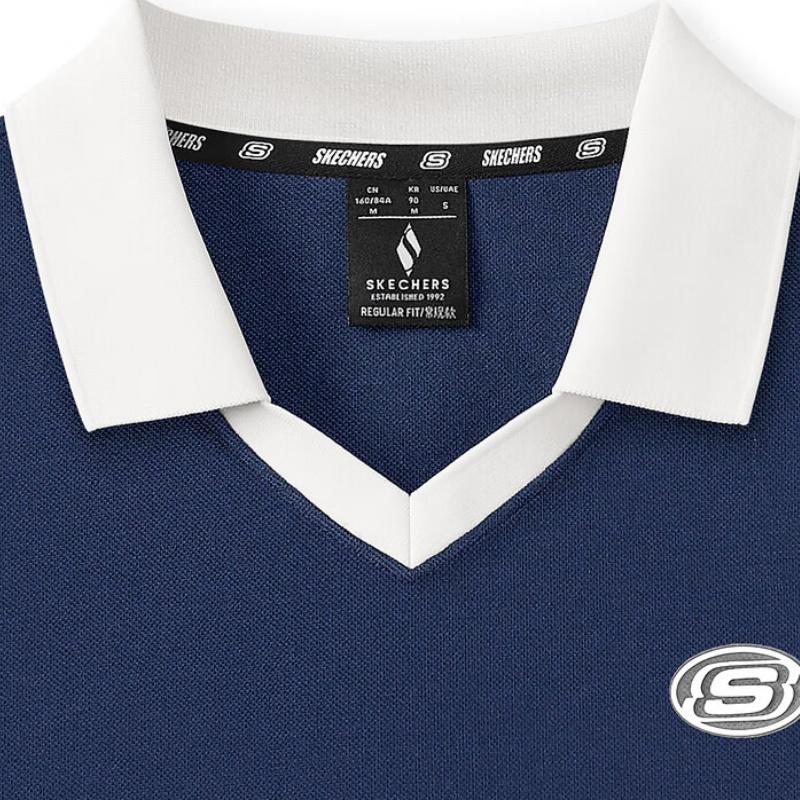 Skechers Comfortable Skin-Friendly Versatile Short Sleeve Nautical Style Polo Shirt Women Tops Navy-Blue L225W115-00DU