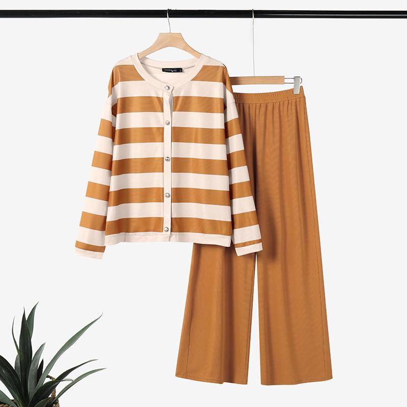 

ZANZEA Женские винтажные брюки с круглым вырезом и длинными рукавами в полоску, широкие брюки