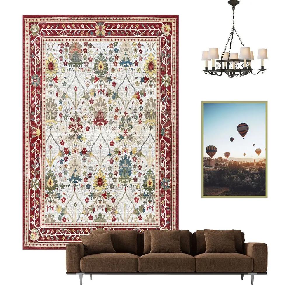 Nordischer ethnischer Stil Retro Teppich Wohnzimmer Dekoration Teppiche Zuhause Schlafzimmer Rutschfeste Matte Persisches Hofmuster Große Fläche Matte