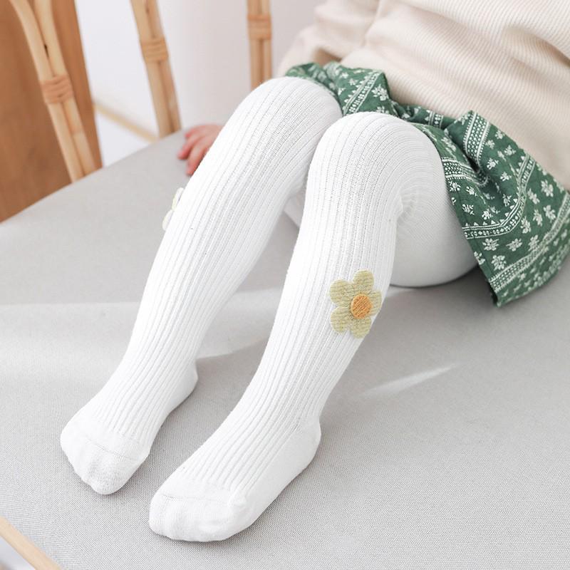 Infant Girls' White Footed Tights with Bow, Spring/Autumn Leggings Bodysuit