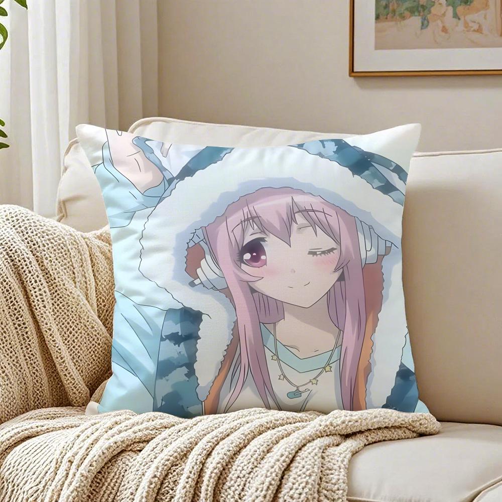 game character idol SSuper SSonico Cushion Cover Pillowcase Antidustmite living Room Sofa Decor Cushion Room
