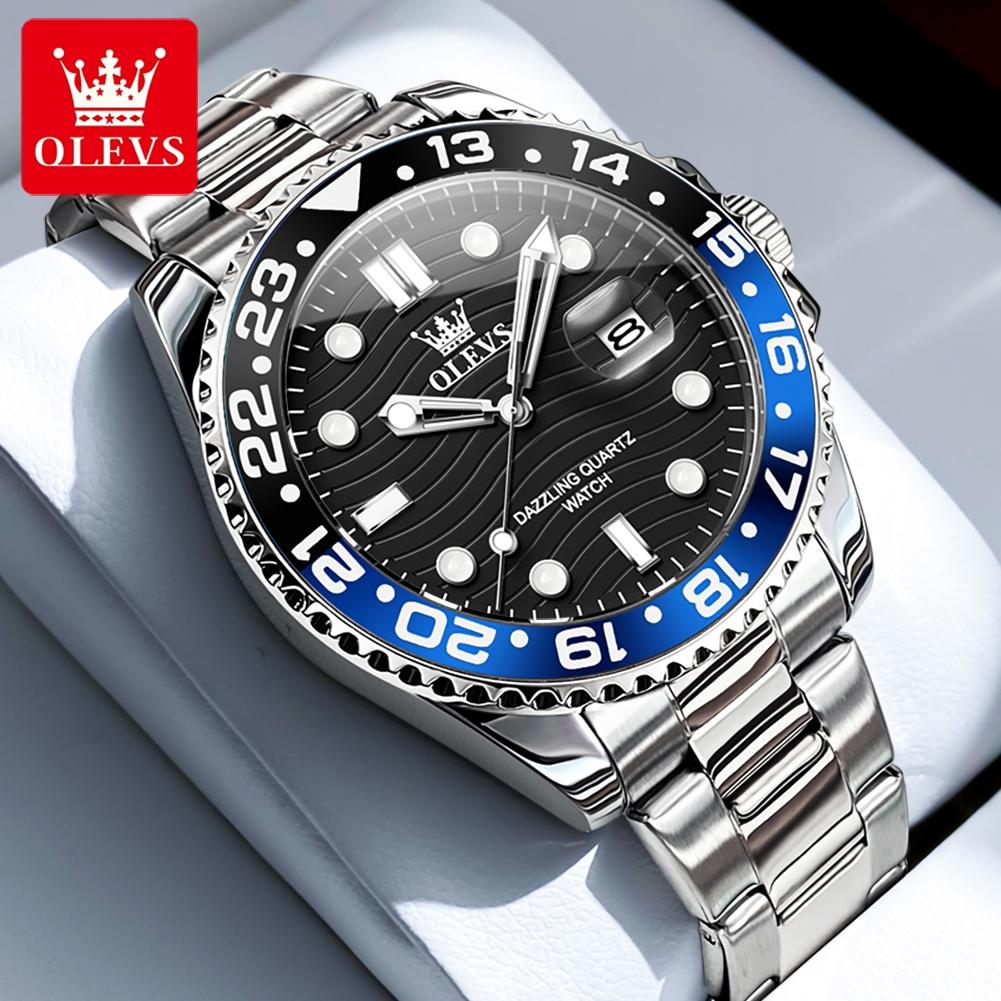 OLEVS Men's Watches Classic Fashion Fine Steel Strap Texture Dial Big Date Original Quartz Wristwatch for Man Waterproof Trend
