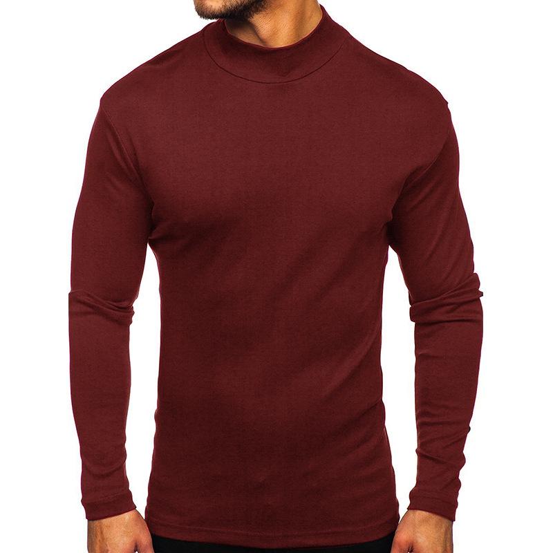 European and American Men's Thick Warm Long-Sleeve Cotton T-Shirt with Half-High Collar